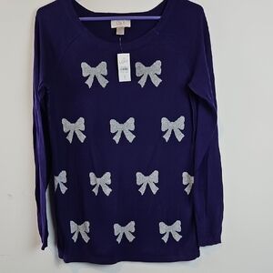LOFT Purple Knit Sweater with Light Gray Pattern Size Small Very Soft